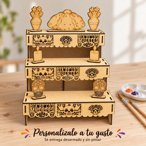 Altar de muertos de MDF para personalizar, se entrega desarmado y sin pintar