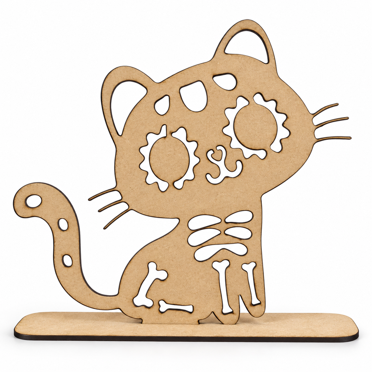 Gato de MDF sin pintar para altar de muertos con base