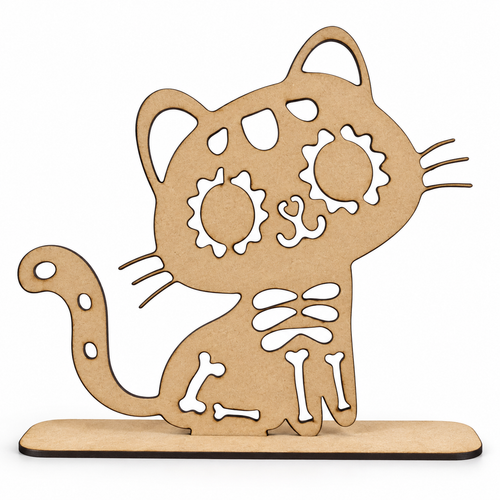Gato de MDF sin pintar para altar de muertos con base