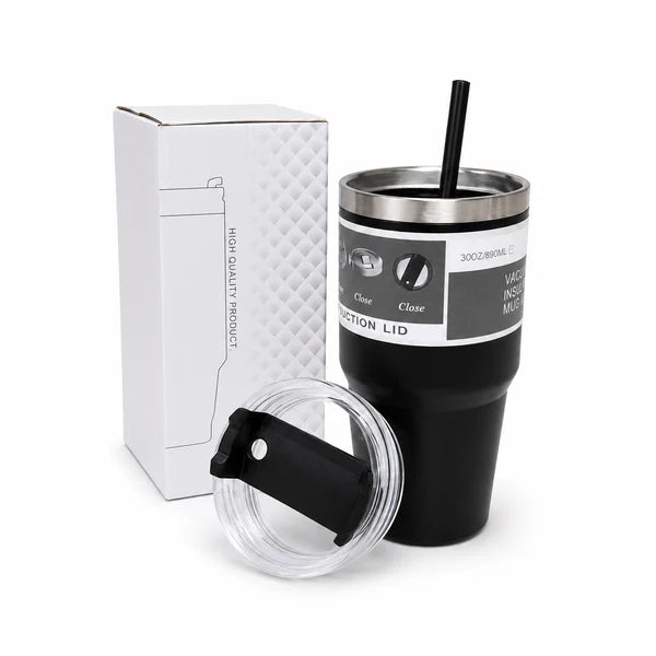 Termo PYA21 20oz con Popote y Tapa 2 en 1 | Acero Inoxidable Doble Pared