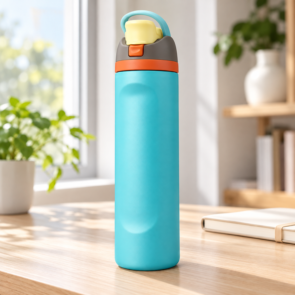 Termo TM04 de 680 ml turquesa en uso cotidiano