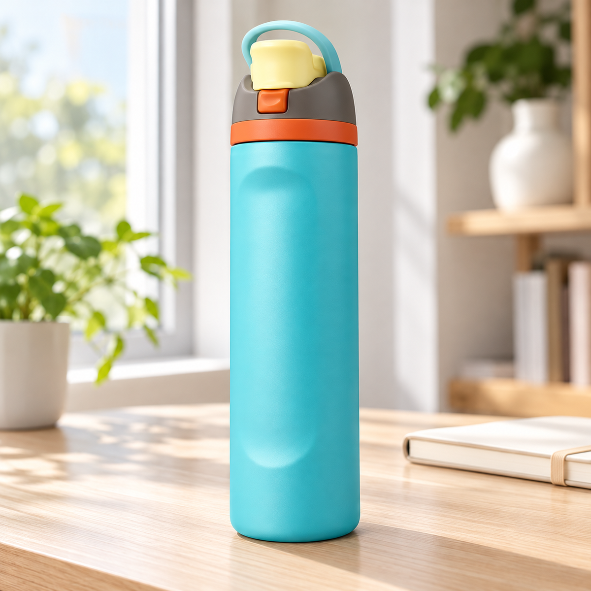 Termo TM04 de 680 ml turquesa en uso cotidiano