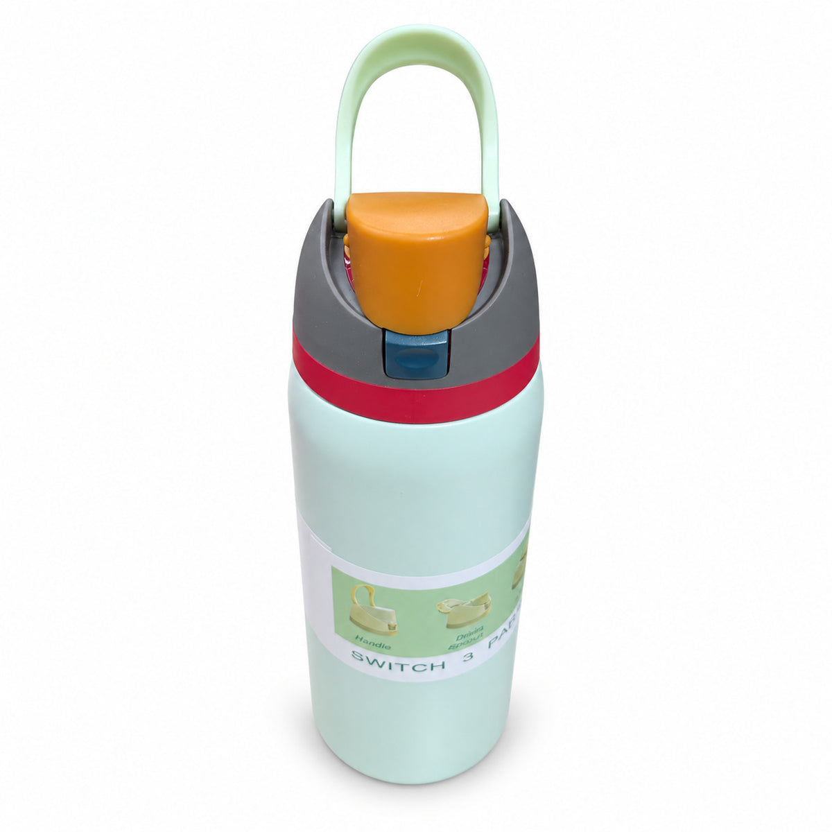 Termo tipo Owala TM29 de 32 oz verde menta con tapa multicolor y asa levantada