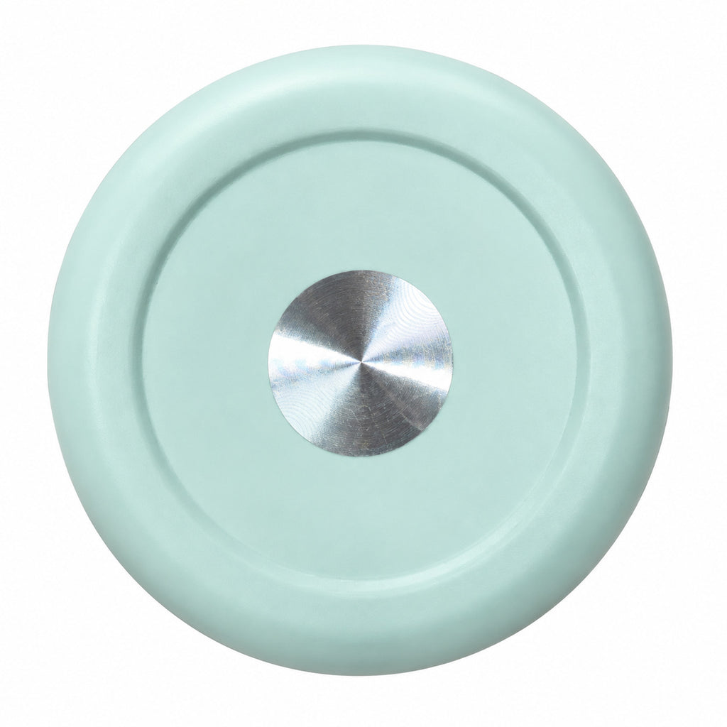 Base verde menta con disco metálico central del termo tipo Owala TM29 de 32 oz